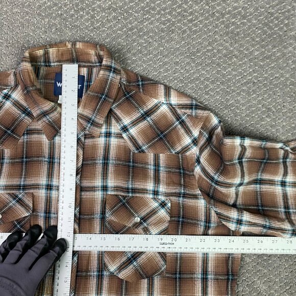 Vintage Wrangler Pearl Snap Flannel Shirt Men's XL Brown Check Plaid Wester - Picture 6 of 11